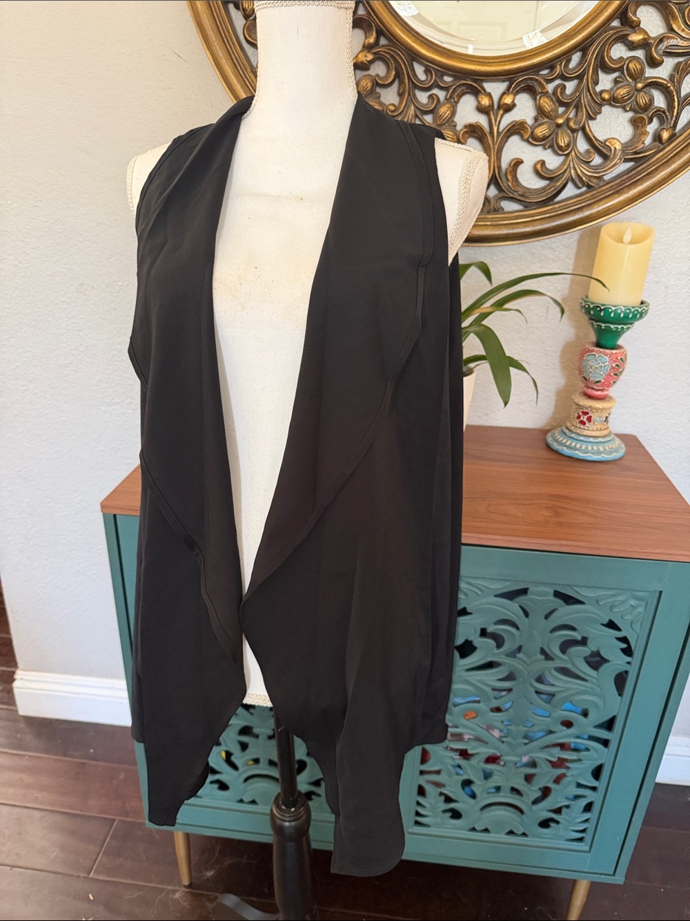 Black Lagenlook Draped Open-Front Sleeveless Vest NWOT